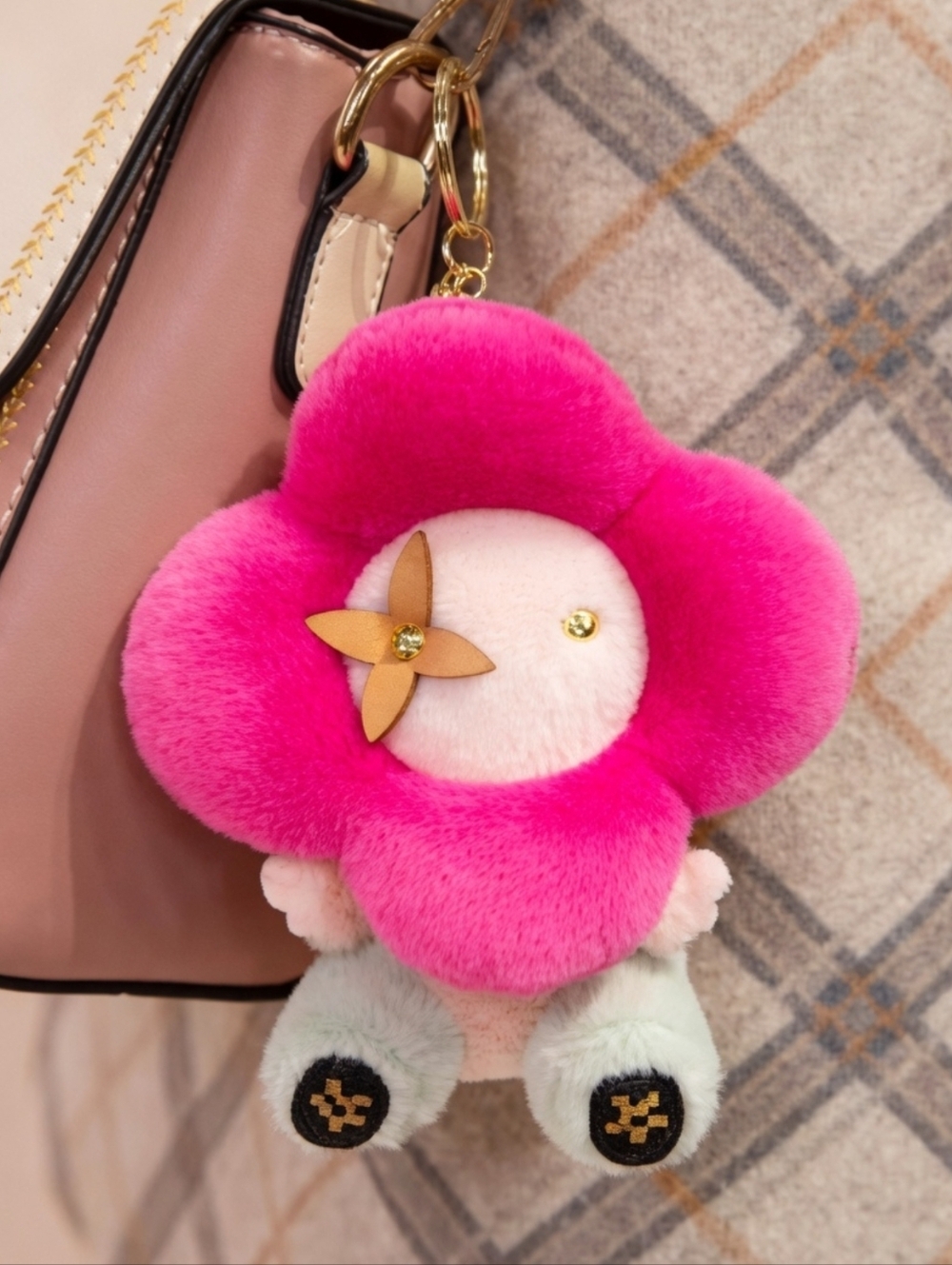 🩷 Dark Pink Monogram Flower Bag Plushy Keychain Charm